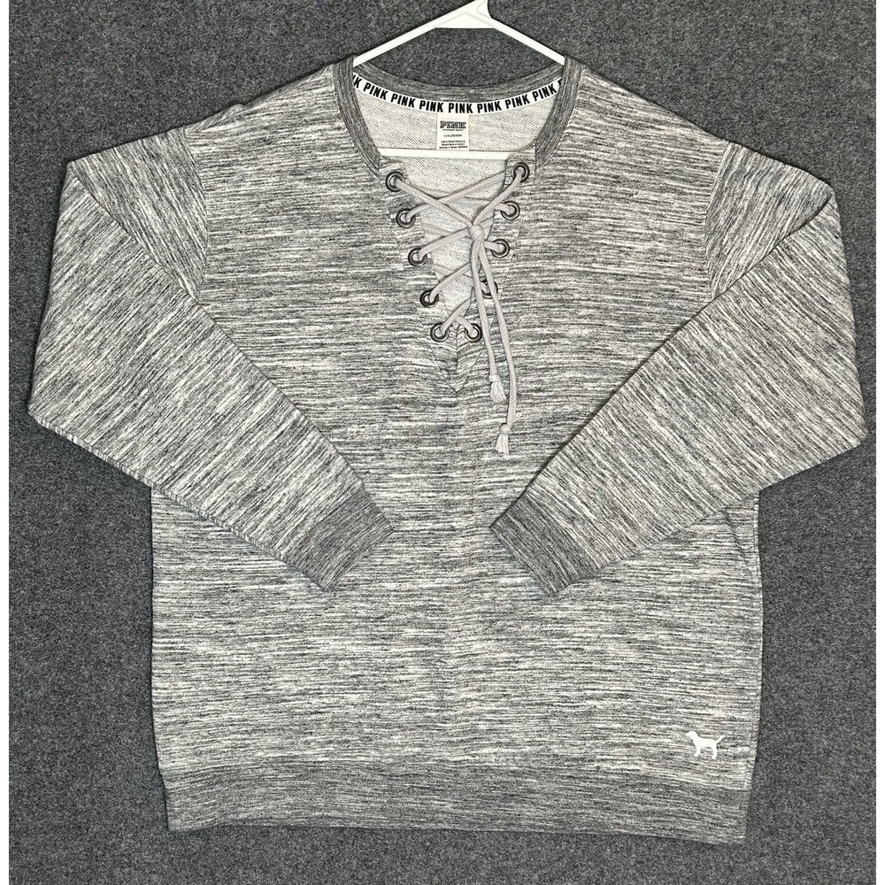 PINK Victorias Secret Crew Neck Sweatshirt W/lace-up Front LARGE